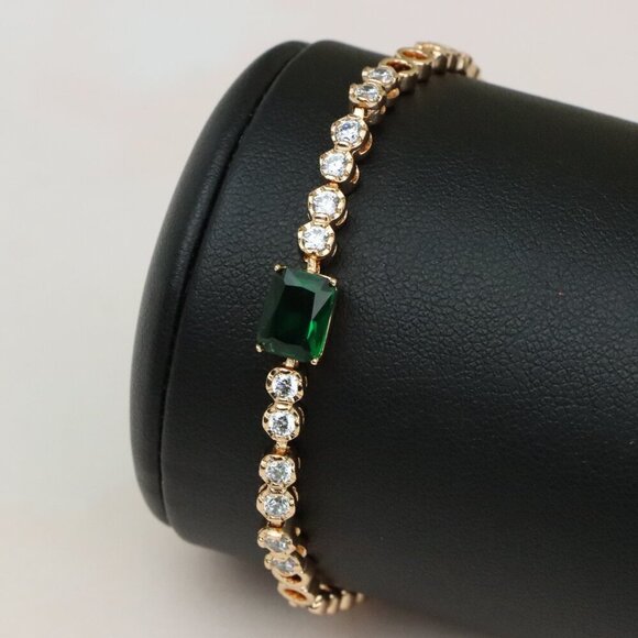 Rose Gold Bracelet with Emerald Green Center and Clear Crystals, XPBL0704 - Picture 3 of 12